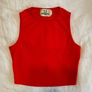 XS/S Fashion Brand Company Ribbed Tencel Crop Tank in Maraschino
